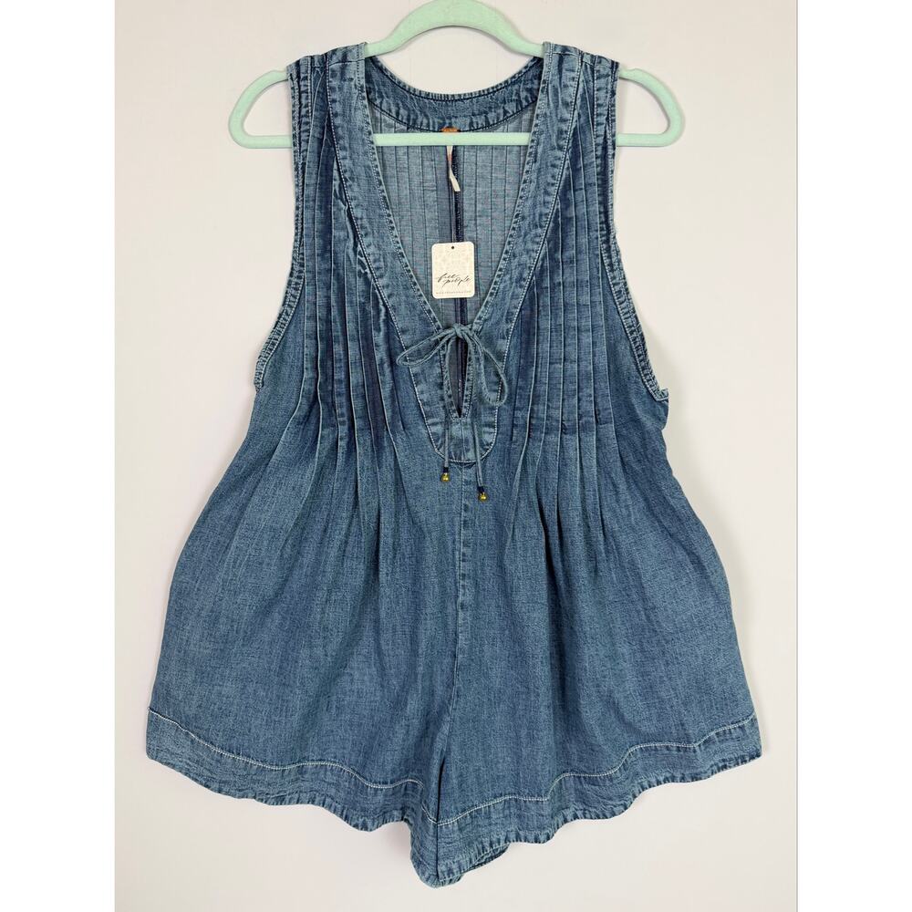 Free People Webster Denim Romper Falling Rain Wash Small Classic Timeless NWT - Picture 5 of 11